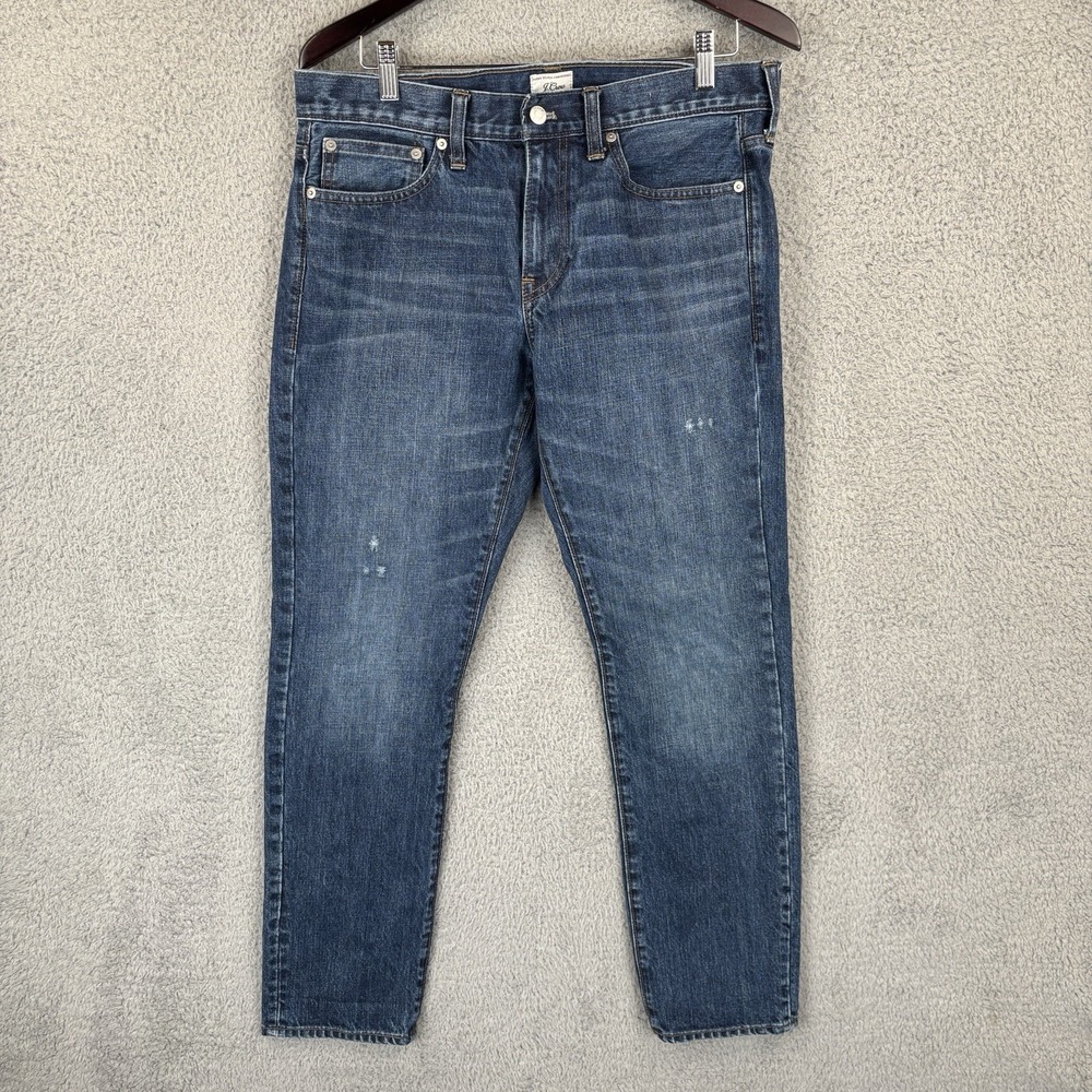 J Crew 484 Slim Fit Jeans Men's 33x32 Blue Denim Whiskered 100% Cotton
